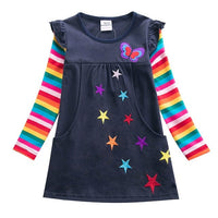 Long Sleeve Rainbow Striped Cotton Dress