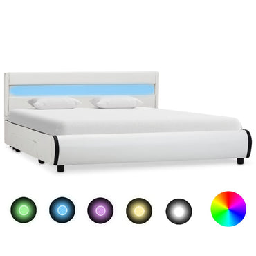 Bed Frame With Led White Synthetic Leather Canape 150X190 - east2cart.uk