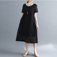 Summer Dress Women vintage 2020 white casual loose A-Line red Dresses elegant lace Hollow Out Fashion black ladies dress - east2cart.uk