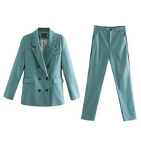 Toppies 2021 spring blazer + pant two peice set women double breasted suit jacket high waist pants - east2cart.uk