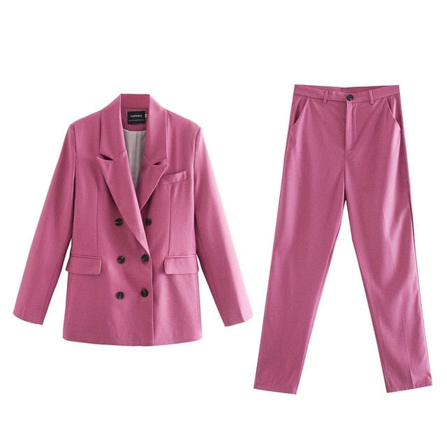 Toppies 2021 spring blazer + pant two peice set women double breasted suit jacket high waist pants - east2cart.uk