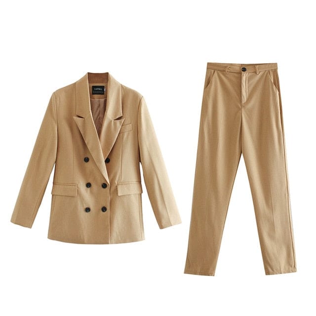 Toppies 2021 spring blazer + pant two peice set women double breasted suit jacket high waist pants - east2cart.uk