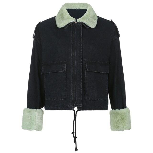 Womens Black Denim Patchwork Jacket - east2cart.uk