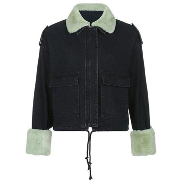 Womens Black Denim Patchwork Jacket - east2cart.uk