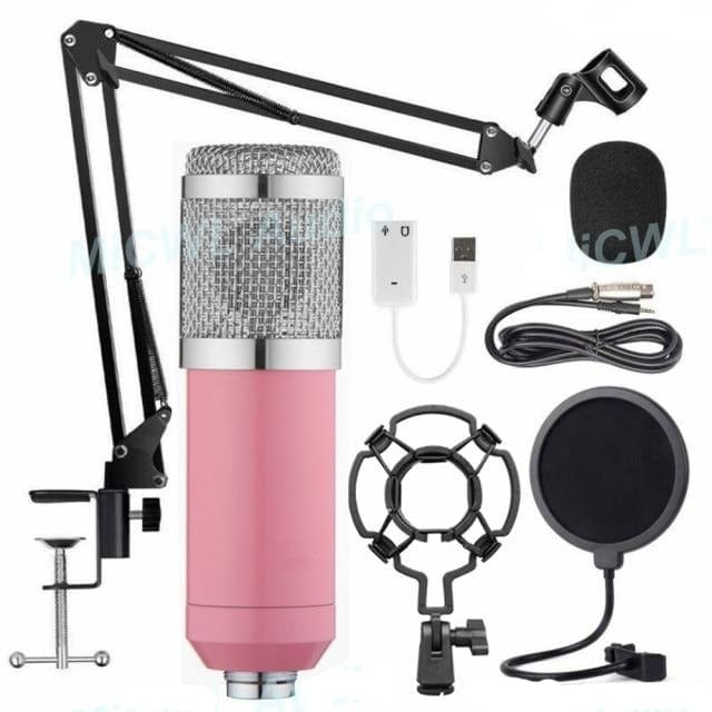 Professional Studio Recording Live Sing Microphone BM-800 Pink Condenser Karaoke PC Mic Microfone with Shock Mount Desk Support - east2cart.uk