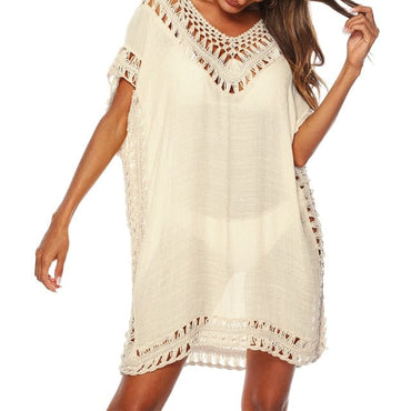 Crochet Knitted Tassel Tie Tunic - east2cart.uk