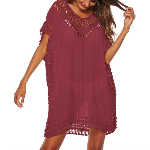 Crochet Knitted Tassel Tie Tunic - east2cart.uk