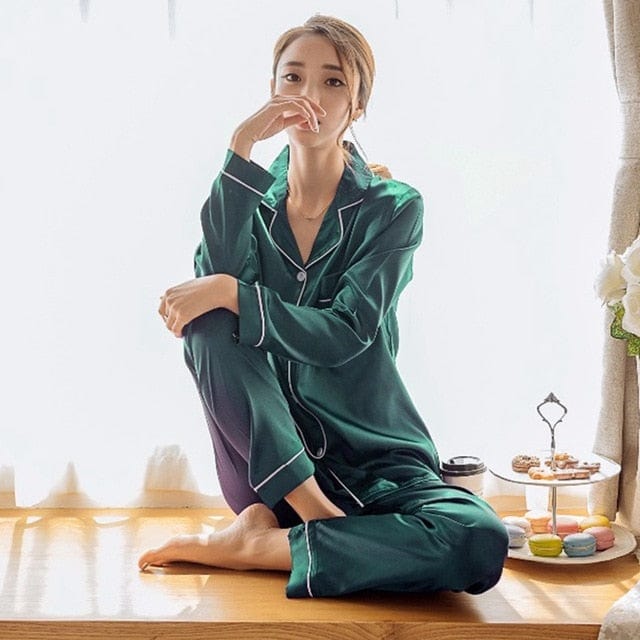 Womens Silk Satin Pajamas Pyjamas Set Sleepwear Pijama Couple Pajamas Suit Female Sleep Two Piece Set Men Loungewear Plus Size - east2cart.uk