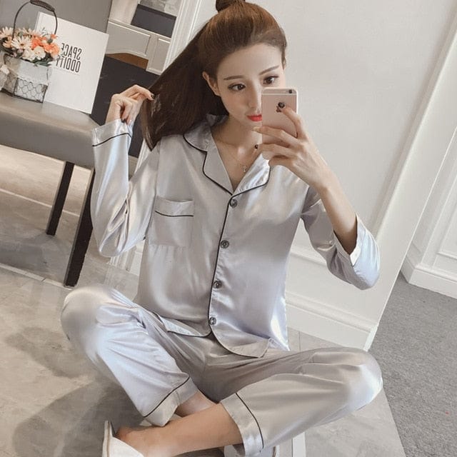 Womens Silk Satin Pajamas Pyjamas Set Sleepwear Pijama Couple Pajamas Suit Female Sleep Two Piece Set Men Loungewear Plus Size - east2cart.uk