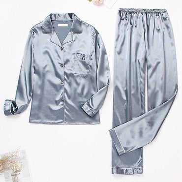 Womens Silk Satin Pajamas Pyjamas Set Sleepwear Pijama Couple Pajamas Suit Female Sleep Two Piece Set Men Loungewear Plus Size - east2cart.uk