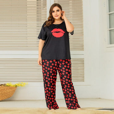 Plus Size Pajama Sets Women Summer Sleepwear Cotton Cute Cartoon Short Sleeve Two Piece Set Homewear Sexy Pjs Lounge Nightwear - east2cart.uk