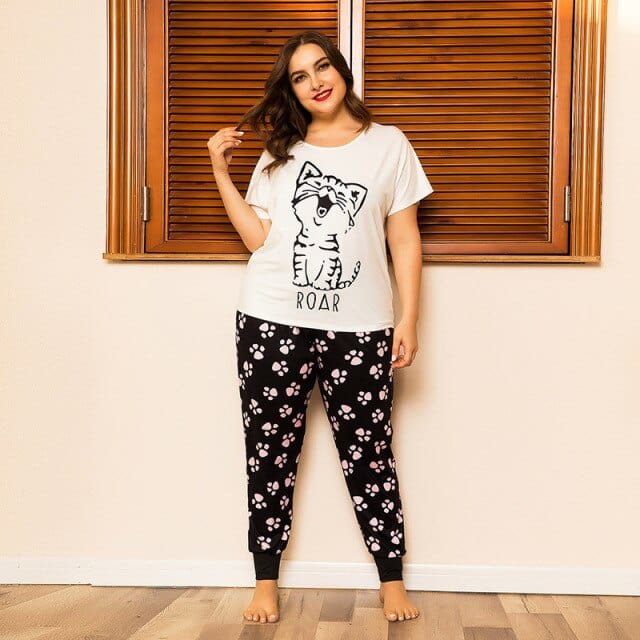 Plus Size Pajama Sets Women Summer Sleepwear Cotton Cute Cartoon Short Sleeve Two Piece Set Homewear Sexy Pjs Lounge Nightwear - east2cart.uk