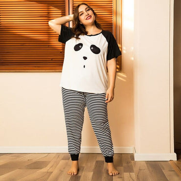 Plus Size Pajama Sets Women Summer Sleepwear Cotton Cute Cartoon Short Sleeve Two Piece Set Homewear Sexy Pjs Lounge Nightwear - east2cart.uk