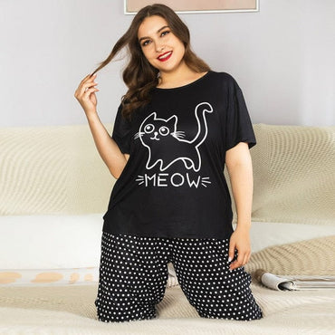 Plus Size Pajama Sets Women Summer Sleepwear Cotton Cute Cartoon Short Sleeve Two Piece Set Homewear Sexy Pjs Lounge Nightwear - east2cart.uk