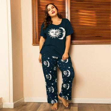 Plus Size Pajama Sets Women Summer Sleepwear Cotton Cute Cartoon Short Sleeve Two Piece Set Homewear Sexy Pjs Lounge Nightwear - east2cart.uk