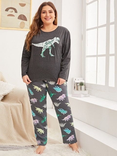 Plus Size Pajama Sets Women Summer Sleepwear Cotton Cute Cartoon Short Sleeve Two Piece Set Homewear Sexy Pjs Lounge Nightwear - east2cart.uk