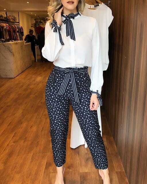 Polkadot Print Top & Designer Trouser Set