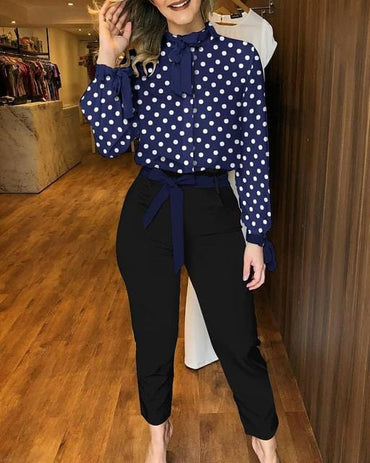 Polkadot Print Top & Designer Trouser Set