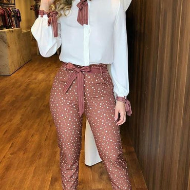 Polkadot Print Top & Designer Trouser Set