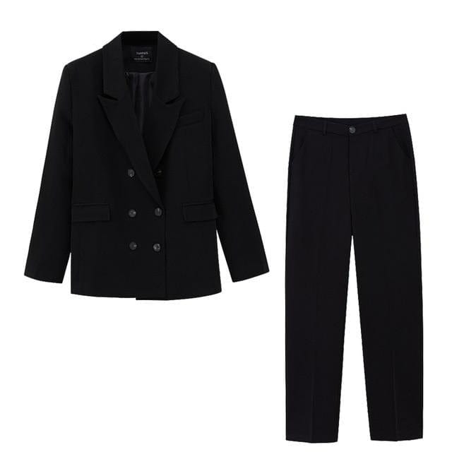 Toppies 2021 spring blazer + pant two peice set women double breasted suit jacket high waist pants - east2cart.uk