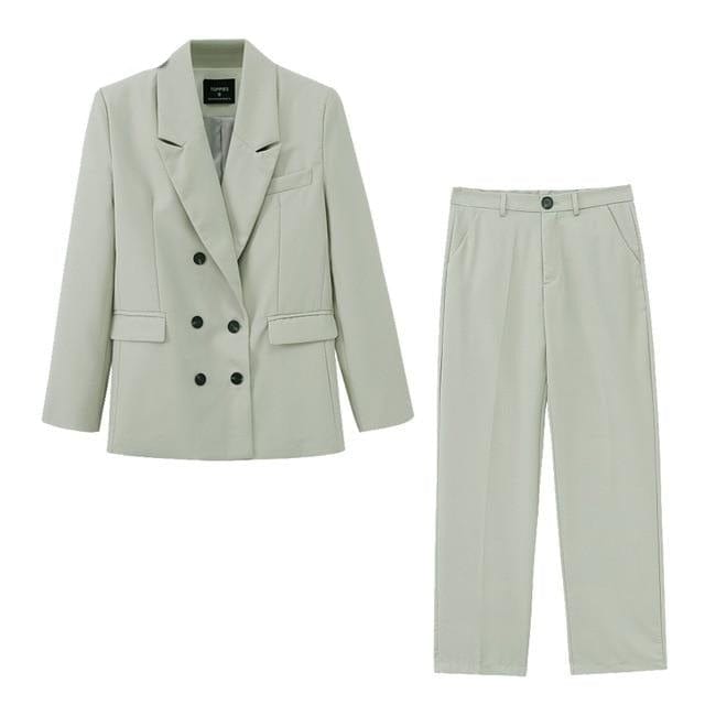 Toppies 2021 spring blazer + pant two peice set women double breasted suit jacket high waist pants - east2cart.uk