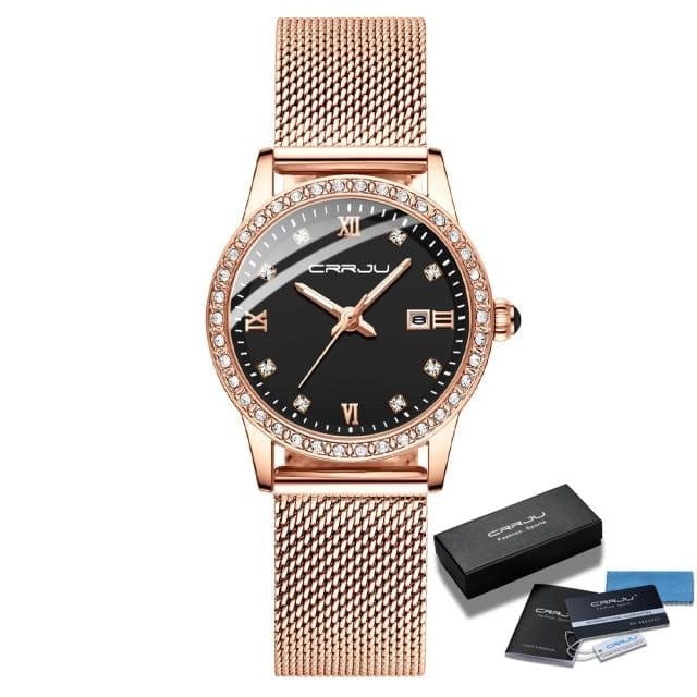 Women Watch CRRJU Fashion Luxury Diamond Watches Ladies Dress Simple Mesh Bracelet Waterproof Quartz Watches Zegarek Damski - east2cart.uk