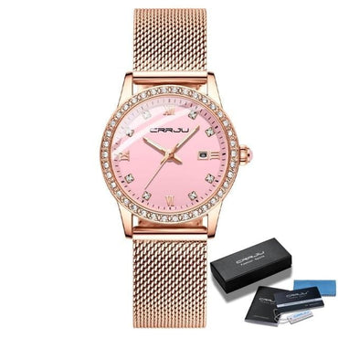 Women Watch CRRJU Fashion Luxury Diamond Watches Ladies Dress Simple Mesh Bracelet Waterproof Quartz Watches Zegarek Damski - east2cart.uk