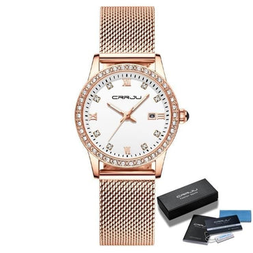 Women Watch CRRJU Fashion Luxury Diamond Watches Ladies Dress Simple Mesh Bracelet Waterproof Quartz Watches Zegarek Damski - east2cart.uk