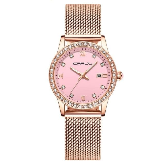 Women Watch CRRJU Fashion Luxury Diamond Watches Ladies Dress Simple Mesh Bracelet Waterproof Quartz Watches Zegarek Damski - east2cart.uk