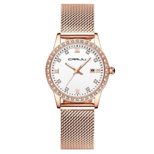 Women Watch CRRJU Fashion Luxury Diamond Watches Ladies Dress Simple Mesh Bracelet Waterproof Quartz Watches Zegarek Damski - east2cart.uk