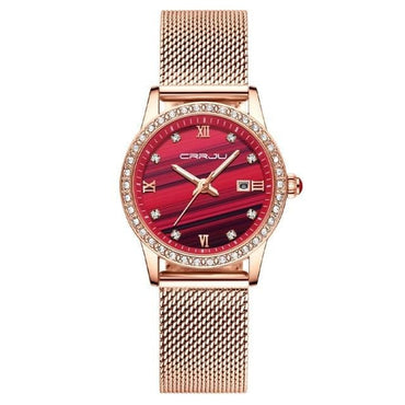 Women Watch CRRJU Fashion Luxury Diamond Watches Ladies Dress Simple Mesh Bracelet Waterproof Quartz Watches Zegarek Damski - east2cart.uk