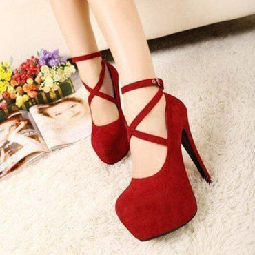 Cross-Tied Ankle Strap Platform High Heels