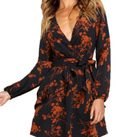 Ladies Sexy Deep V Neck Floral Printed Mini Party Dress - east2cart.uk