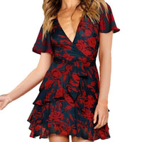 Ladies Sexy Deep V Neck Floral Printed Mini Party Dress - east2cart.uk