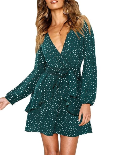 Ladies Sexy Deep V Neck Floral Printed Mini Party Dress - east2cart.uk