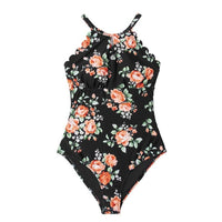 SEASELFIE Floral and Striped One Piece Swimsuit Sexy Open Back Swimwear Women Monokini Swimsuit Bodysuit Bathing Suit Beachwear - east2cart.uk