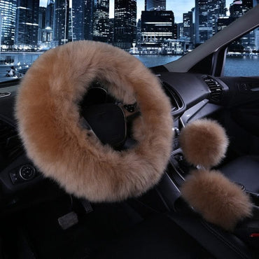 3PCS Fur Steering Wheel Cover Set