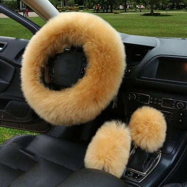 3PCS Fur Steering Wheel Cover Set