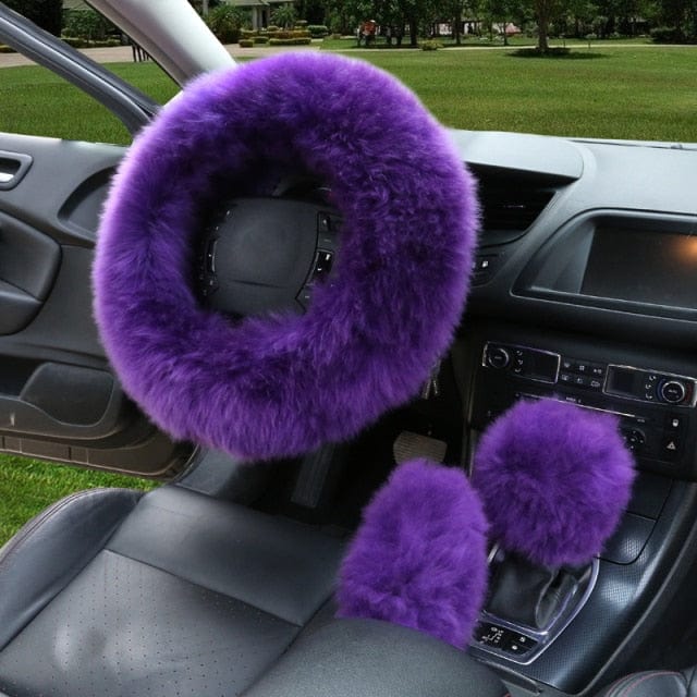 3PCS Fur Steering Wheel Cover Set