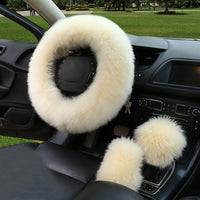 3PCS Fur Steering Wheel Cover Set
