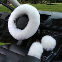 3PCS Fur Steering Wheel Cover Set