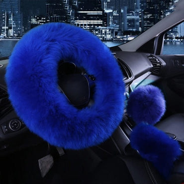 3PCS Fur Steering Wheel Cover Set