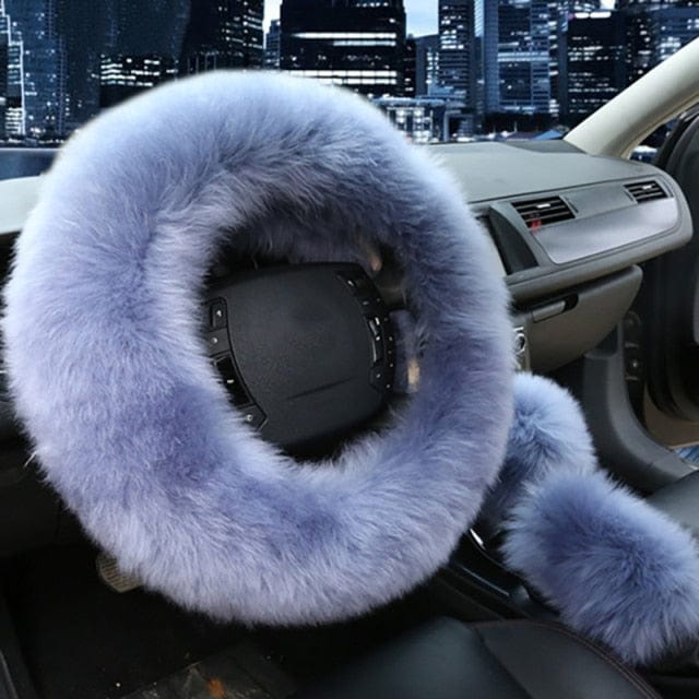 3PCS Fur Steering Wheel Cover Set