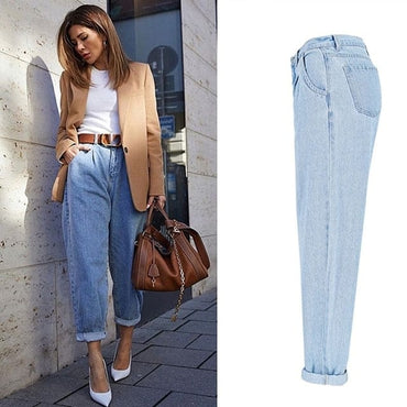 Spring autumn fashion cotton denim jeans women 2021 new high waist blue retro harem washed office lady Casual jeans female K344 - east2cart.uk