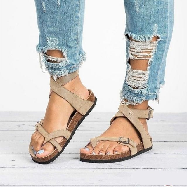 Ladies PU Leather Flat Sandals - east2cart.uk