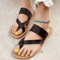 Ladies PU Leather Flat Sandals - east2cart.uk