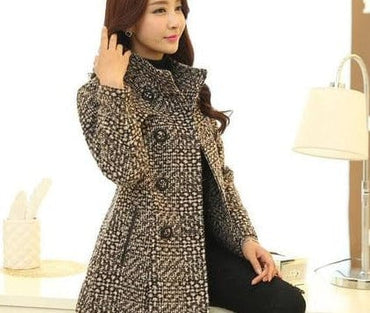 Wool Blends Winter Plaid Outerwear