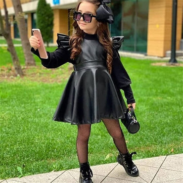 Girls Black Faux Leather Dress