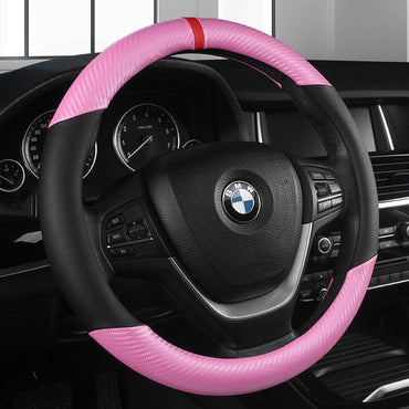 Carbon Fiber +Leather Car Steering Wheel Cover