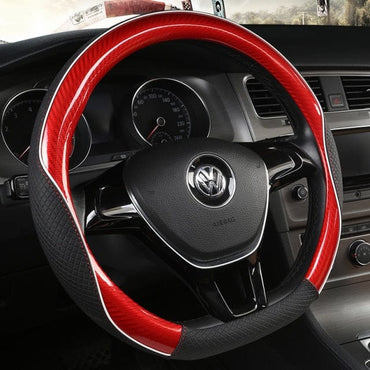 Carbon Fiber +Leather Car Steering Wheel Cover